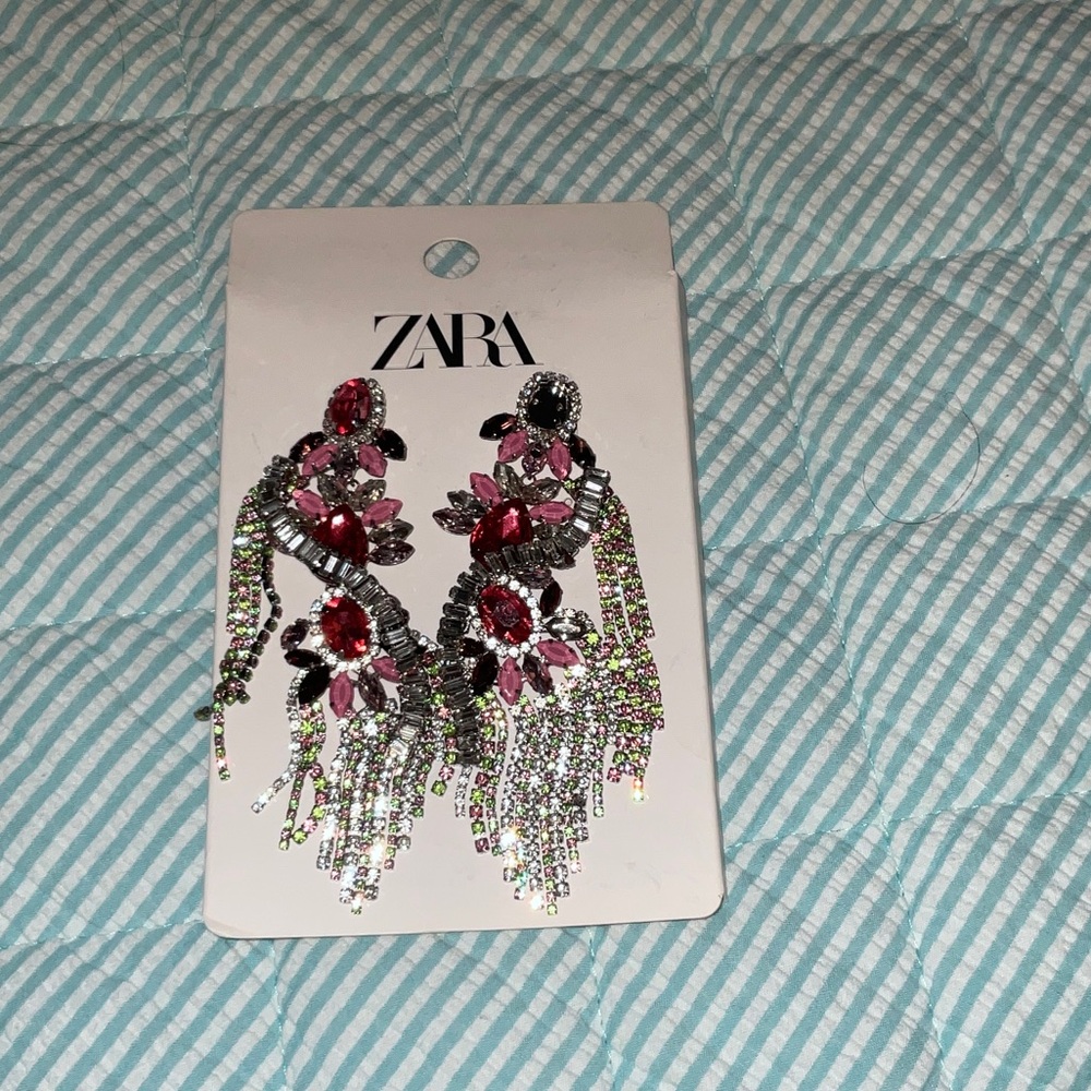 Zara Dazzling Silver and Pink Floral Earrings